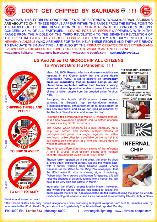 Don't get chipped by the saurians! - U.S. and allies to microchip all citizes to prevent bird flu pandemic